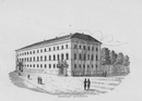 Zeichnung des Gebäudes von Joseph Pötzenhammer ca. 1845. Aus: J. Pötzenhammer/J.C. Hochwind: "Erinnerungen an München", ca. 1845 (Bayerische Staatsbibliothek, Signatur BA 81.84778, S. 8)